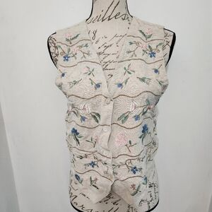 Y2K Blue Spruce Beige Floral Vest. Size Medium.